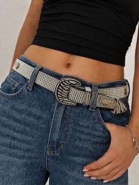 WB Atlas Rhinestone Bling Belt | Western Glam Studded Statement Buckle